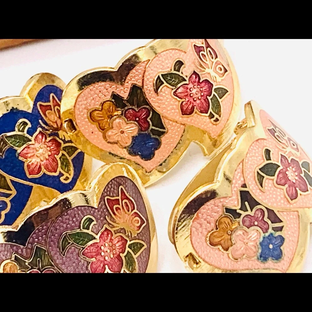 6 vintage scarf clips gold cloisonné 1980s NOS